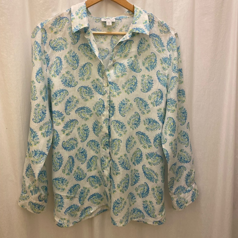J. Jill Blue and Green Paisley Button Down Shirt